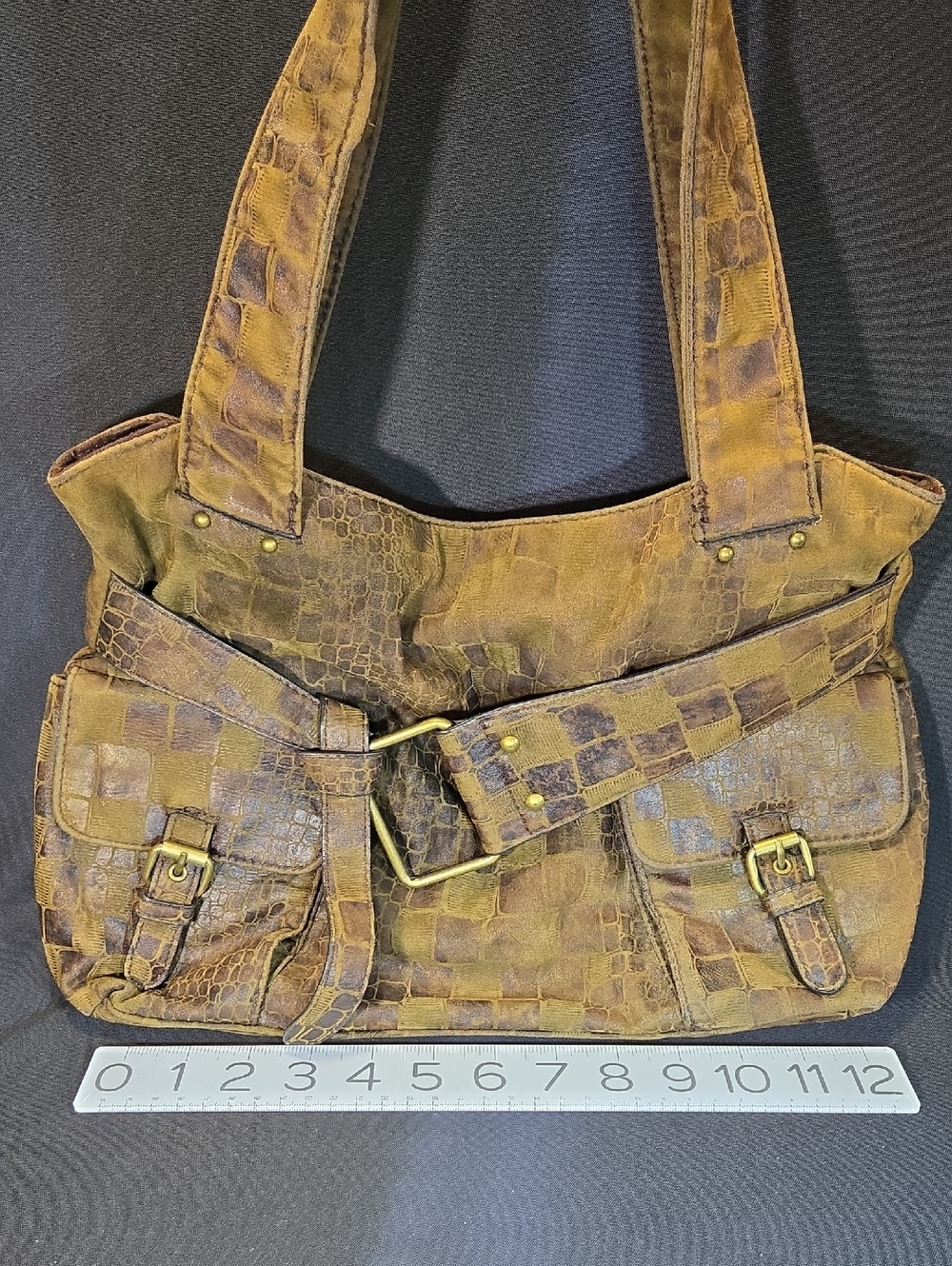 Gracie Roberto Cotton Shoulder Bag with Alligator Skin Pattern with Belt Accents